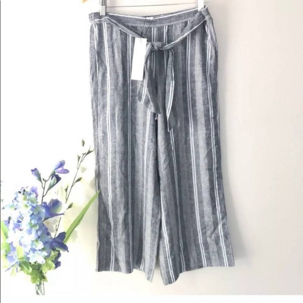 Calvin Klein Linen Chambray Stripe cropped pants - Picture 3 of 4